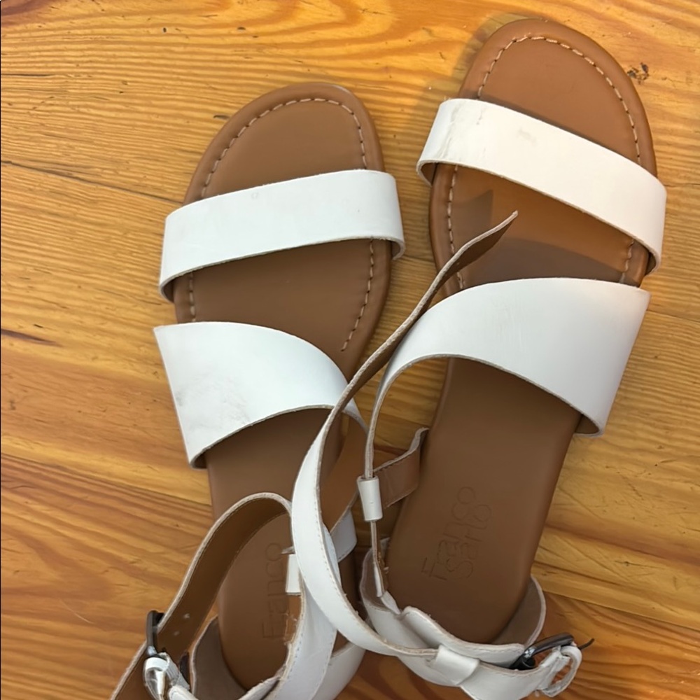 Franco Sarto Cream and Tan Strappy Sandals